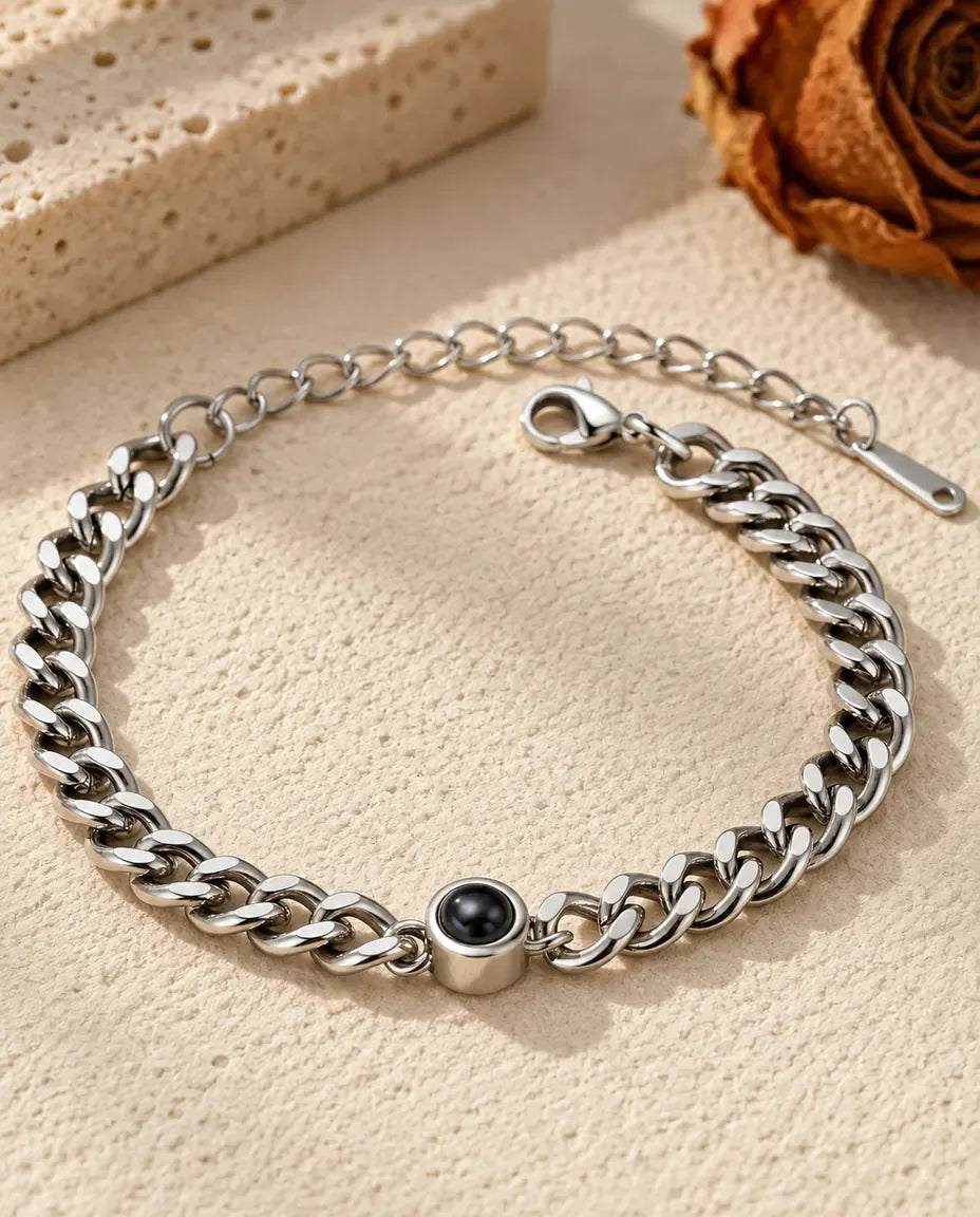 Armband mit Bild im Stein - Vorderansicht in Silber