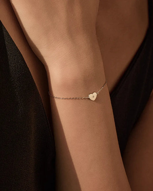 Moissanit Armband mit Herz aus 925 Sterlingsilber – Herzanhänger in Farbe D an feiner Gliederkette