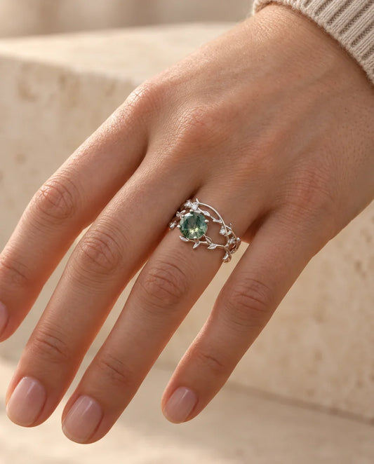 Moosachat Ring Set - an der Hand getragen