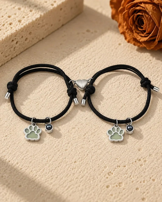 Partnerarmbänder mit Bild im Stein - Partnerset mit grün leuchtenden Pfoten