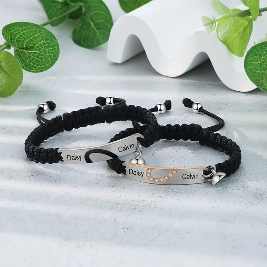 Partnerarmbänder mit Namen – magnetische Herz-Armbänder, Edelstahl, 2 Stück, personalisiertes Geschenk für Paare zum Jahrestag