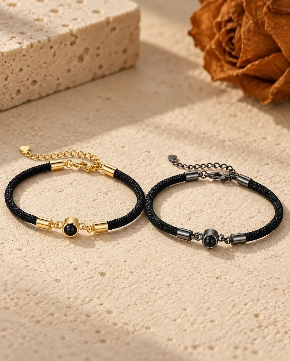 Partnerarmbänder mit Bild im Stein - Partnerset flach liegend