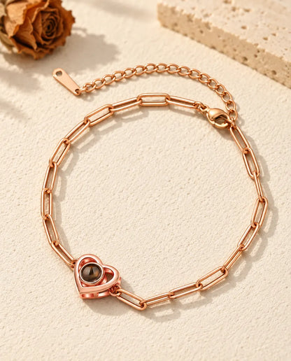 Roségoldfarbenes Doppelherz-Armband mit Karabinerverschluss und Verlängerungskette