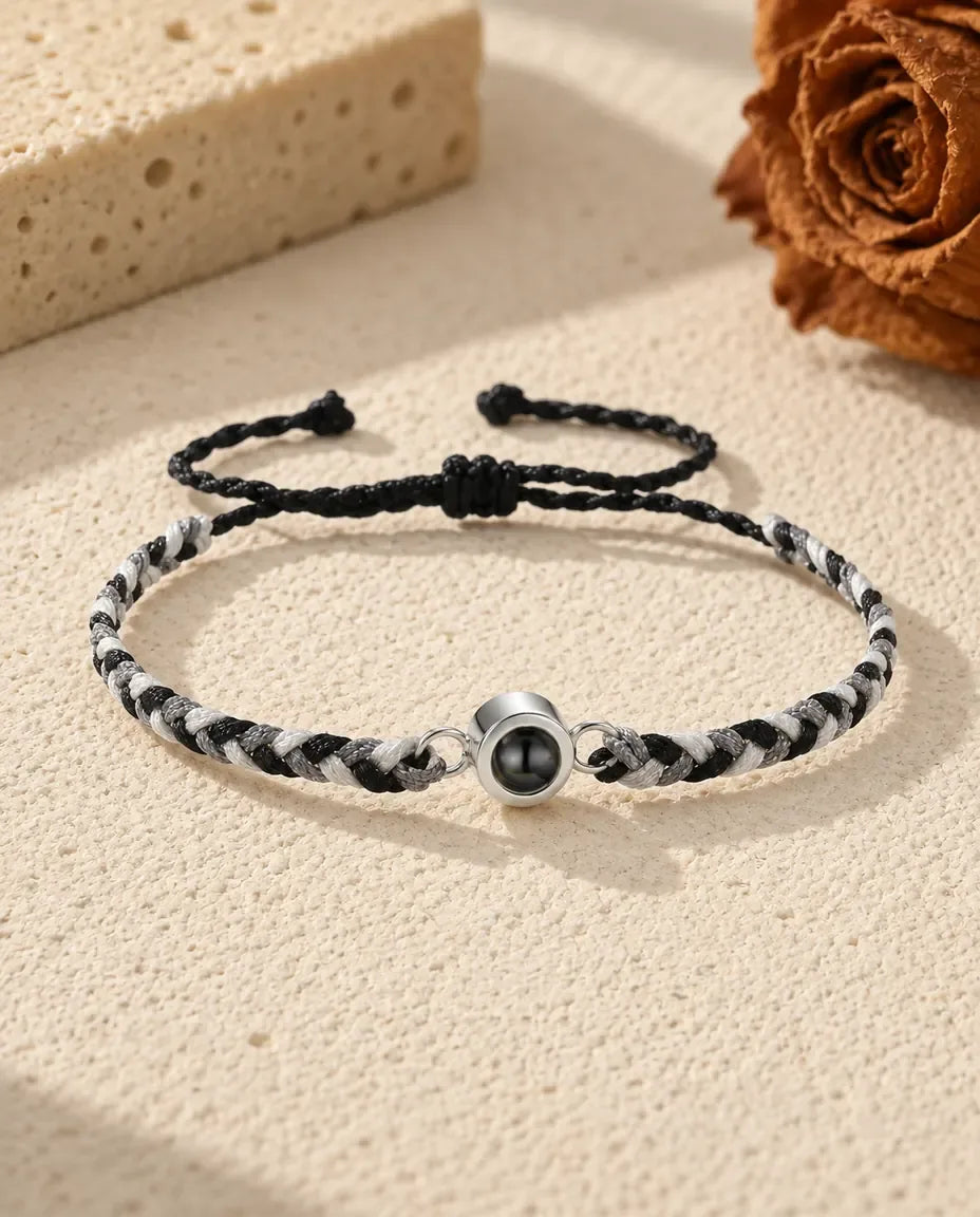 Armband mit Bild im Stein - in Schwarz-Grau