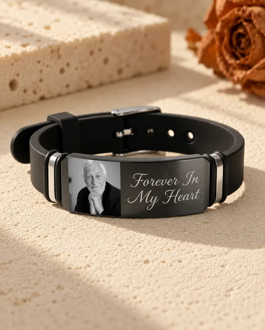 Armband mit Foto und Gravur für Herren - flach liegend