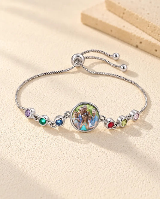 Personalisiertes Armband mit Foto & 1-6 Geburtssteinen - Vorderansicht