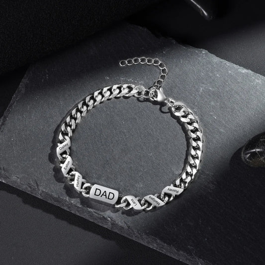 Armband mit Gravur für Herren – Edelstahl-Namensarmband mit bis zu 6 Namen, Geschenk für Papa und Ihn