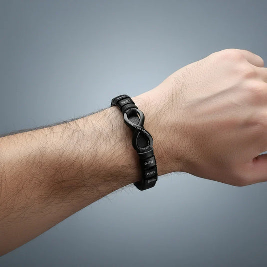 Armband mit Gravur für Herren – Lederarmband mit 2–6 Namen, Edelstahlverschluss, Schwarz oder Braun, Geschenk für Ihn, Vatertag