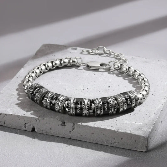 Armband mit Gravur für Männer – bis zu 5 Namensperlen, Edelstahl, Geschenk für Ihn, Papa, Vatertag