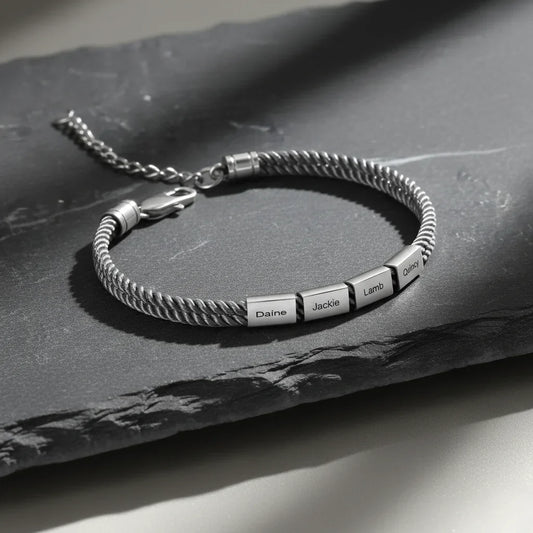 Armband mit Gravur für Herren – Segeltau-Design aus Edelstahl, personalisiert mit Namen, Geschenk für Papa, Vatertag