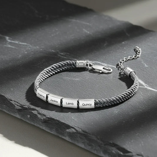 Armband mit Gravur für Herren – Segeltau-Design aus Edelstahl, personalisiert mit Namen, Geschenk für Papa, Vatertag