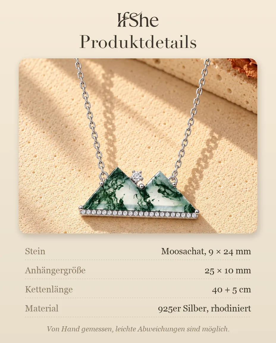 Berg Moosachat Kette aus 925 Sterlingsilber - Produktdetails mit Steinen, Anhängergröße, Kettenlänge und Material