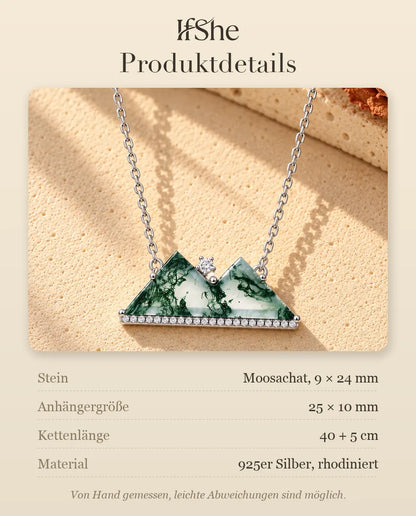 Berg Moosachat Kette aus 925 Sterlingsilber - Produktdetails mit Steinen, Anhängergröße, Kettenlänge und Material