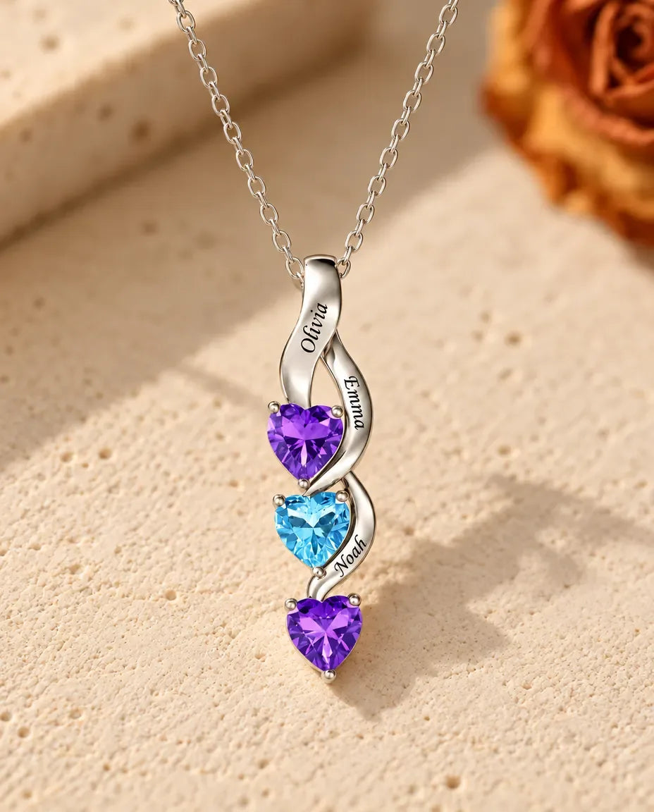 Geburtsstein Kette für Mama - Vorderansicht in Silber