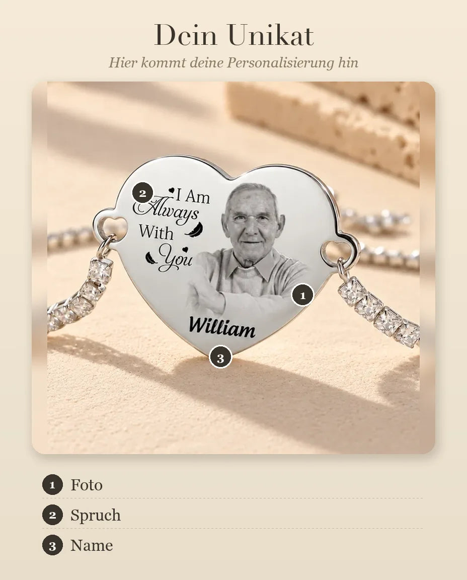 Personalisierungsanleitung für das Herz-Fotoarmband: Foto, Spruch und Name