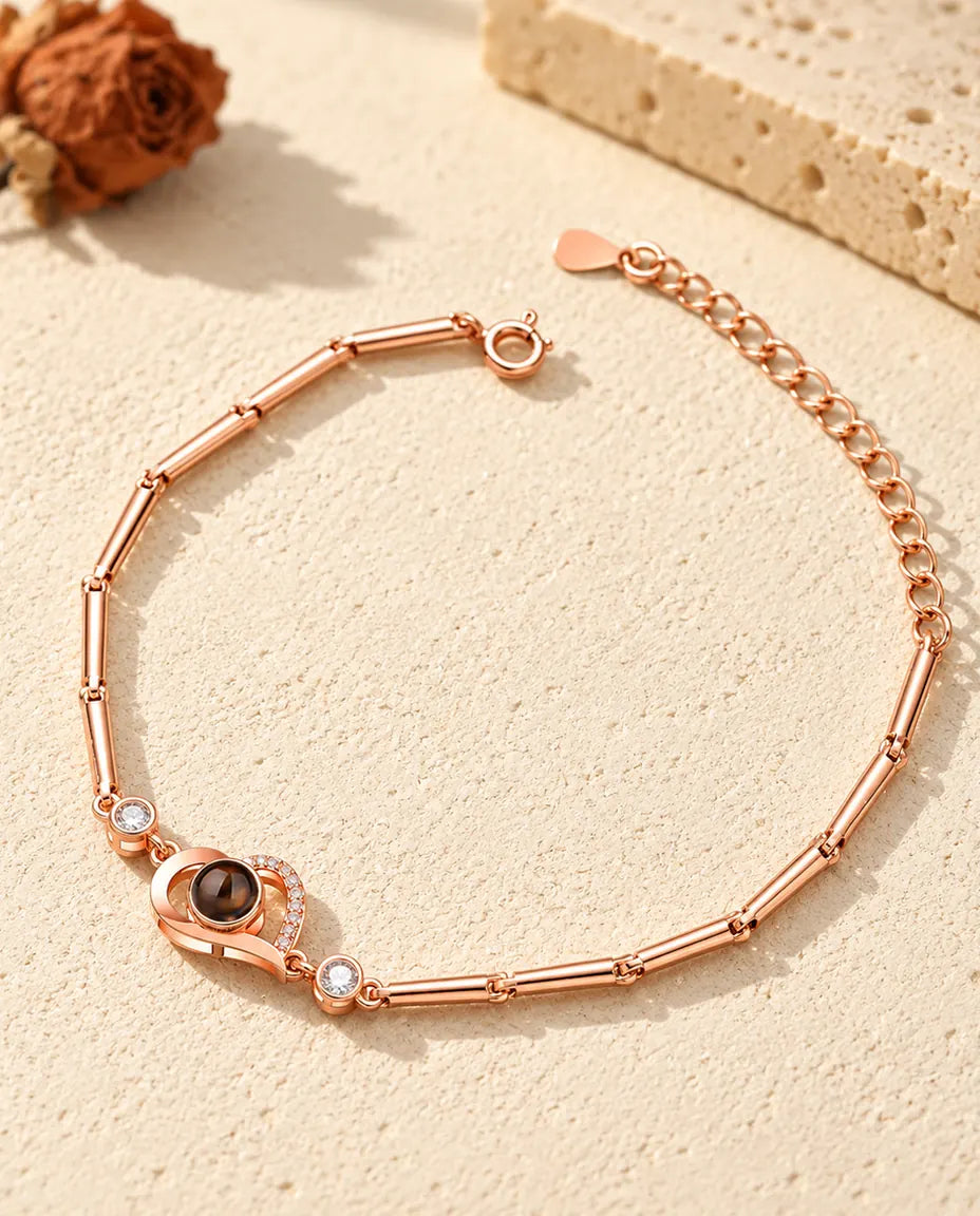 Roségoldfarbenes Armband mit offenem Herz, Stäbchenkette und Verlängerung