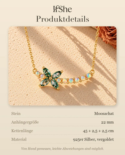 Moosachat Blumen Kette aus vergoldetem 925 Sterlingsilber - Produktdetails mit Steinen, Anhängergröße, Kettenlänge und Material