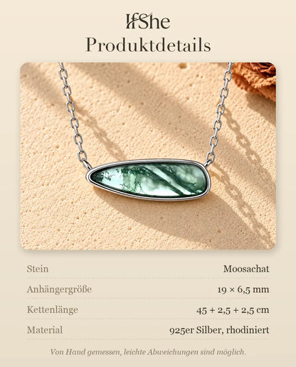 Moosachat Stabkette aus 925 Sterlingsilber - Produktdetails mit Steinen, Anhängergröße, Kettenlänge und Material