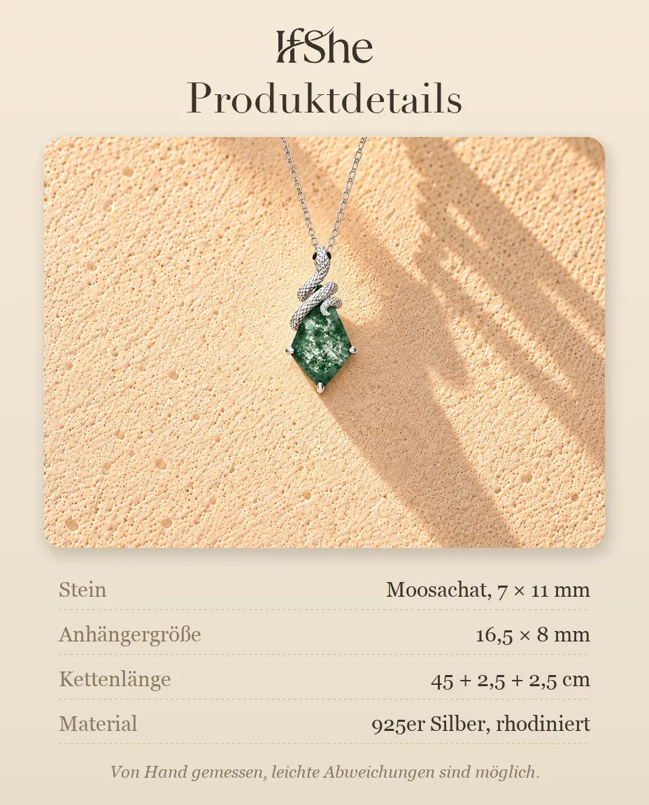 Schlangen Moosachat Kette aus 925 Sterlingsilber - Produktdetails mit Steinen, Anhängergröße, Kettenlänge und Material
