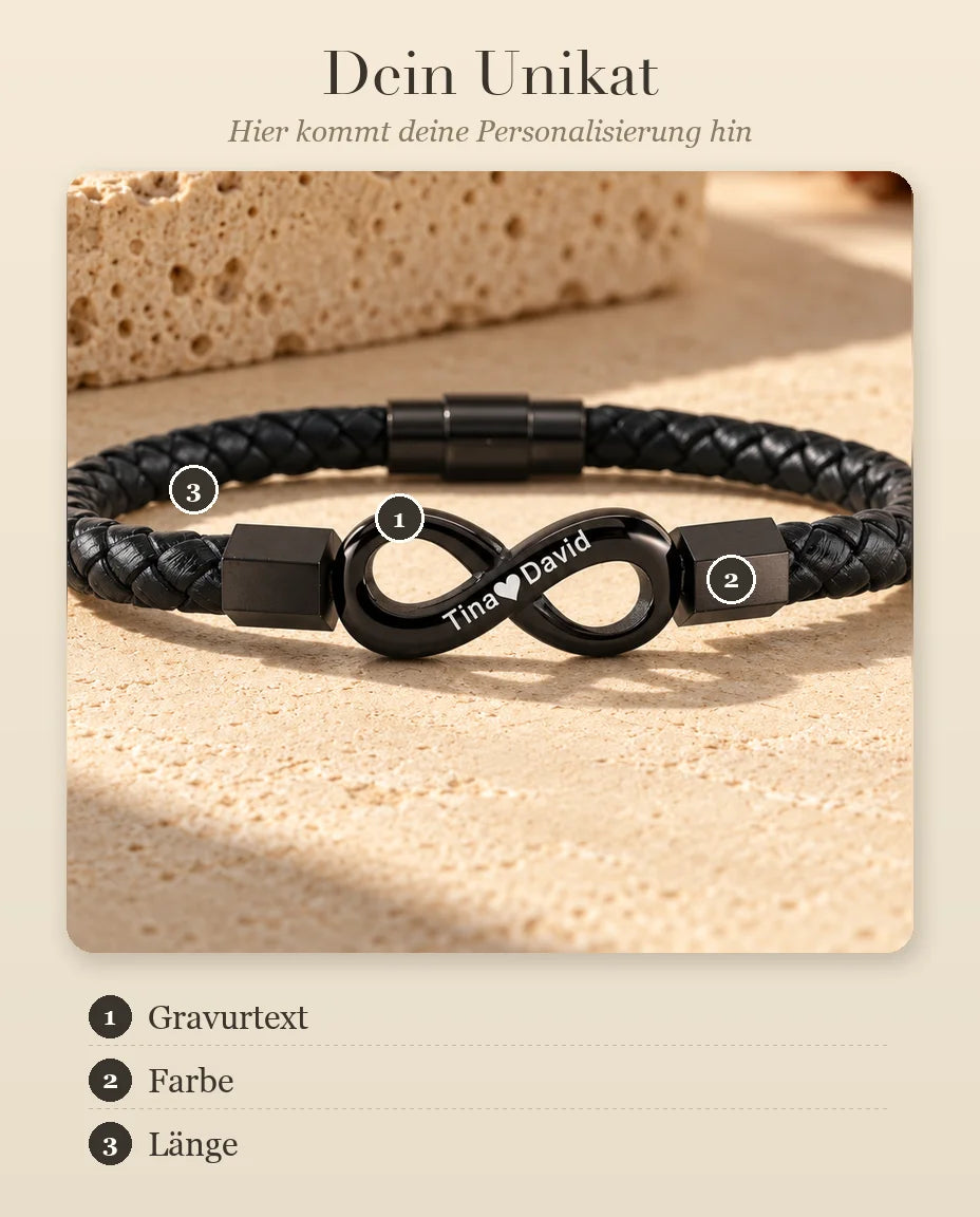 Anleitung zur Personalisierung: wo Gravurtext, Farbe und Länge am Armband gelten